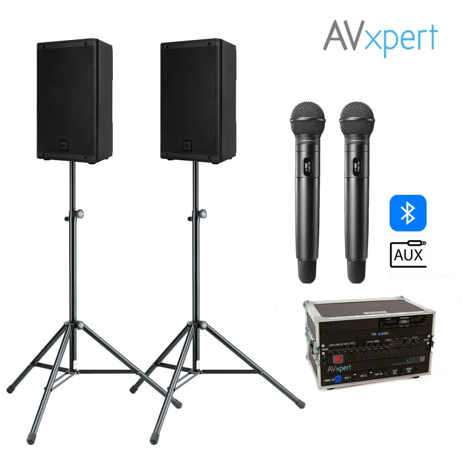 PA Package with 2x Speakers and 2x Wireless Handheld Microphones