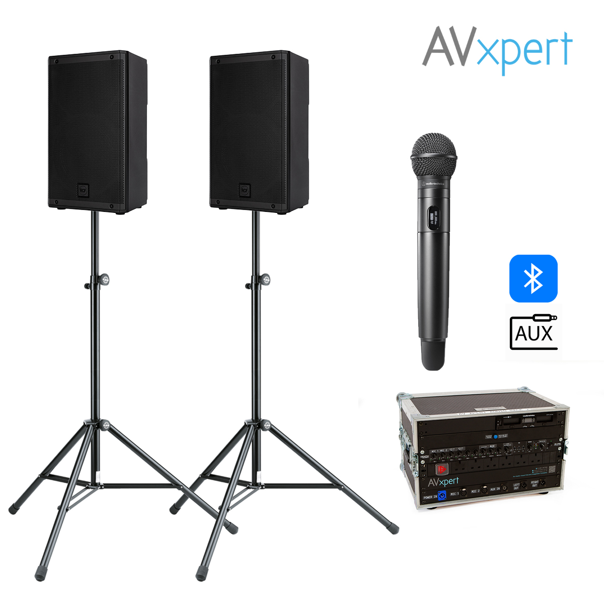 PA Package with 2x Speakers and 1x Wireless Handheld Microphone