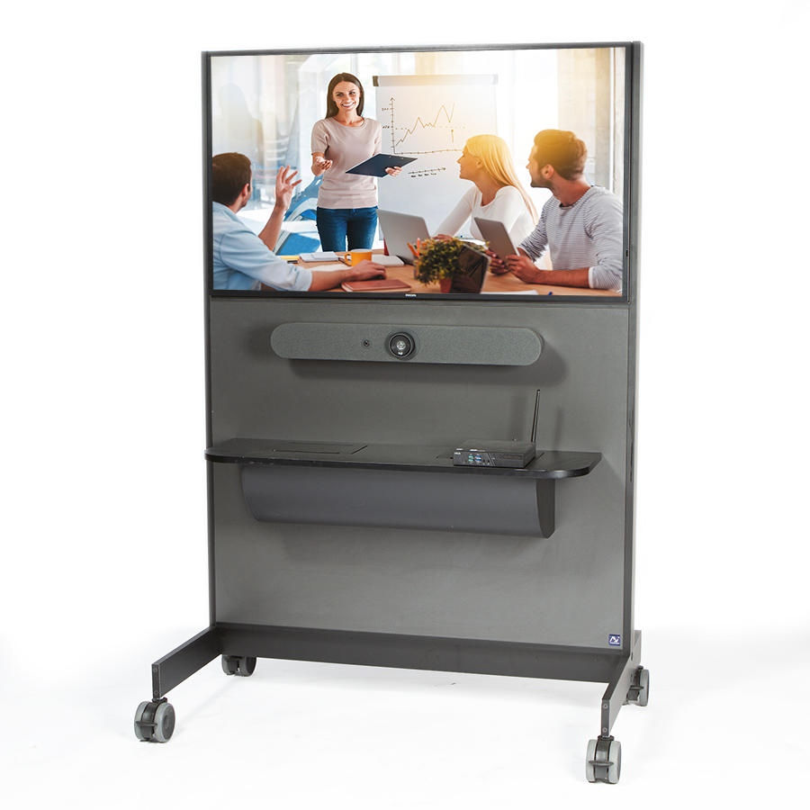 AV Technologies Video Conference and Presenter Mobile Unit with 50" Display with Rally Bar Mini and Front Shelf