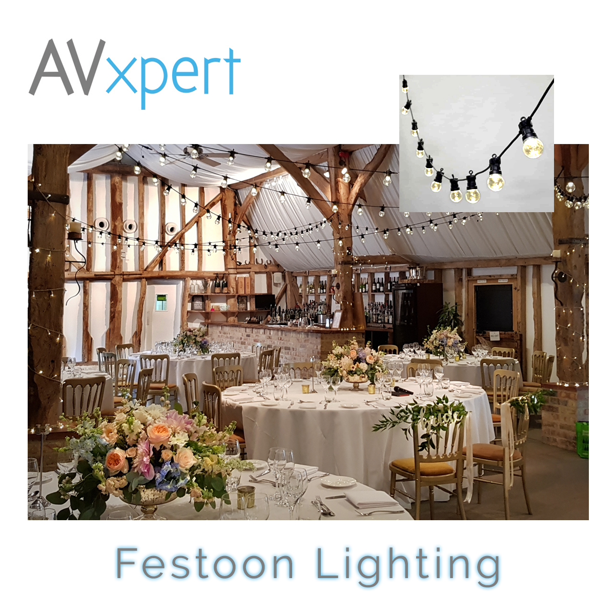 Festoon Lighting 10m Linkable String with 33 Warm White LED Filament Style Bulbs